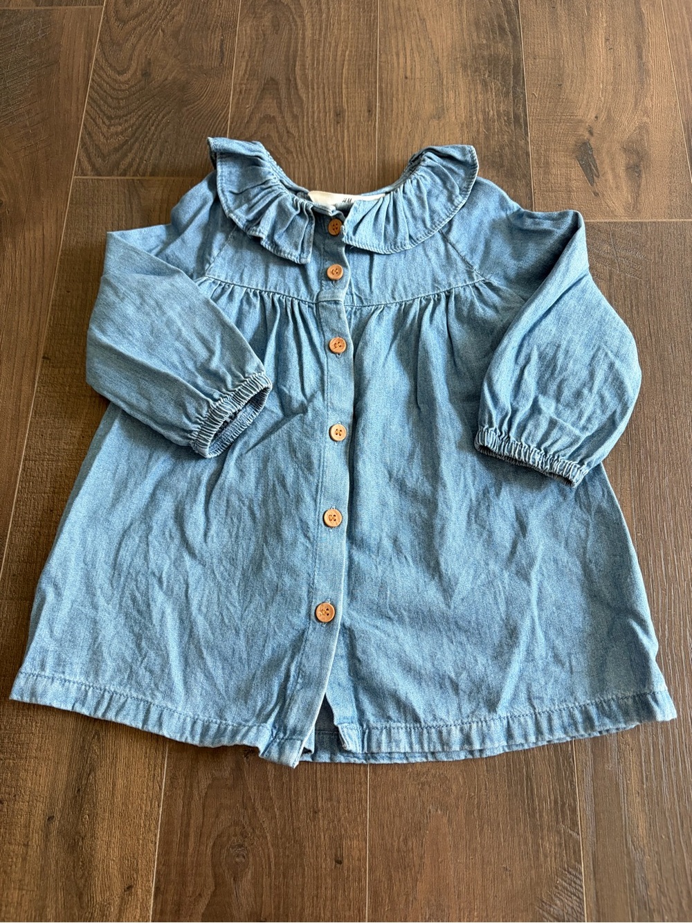 H&M Light Blue Denim Button-Front Ruffle Collar dress